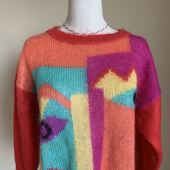 Vintage 80s Renee Tener For Jeanne Pierre Mohair Picasso Art Graphic Sweater M - Picture 3 of 12